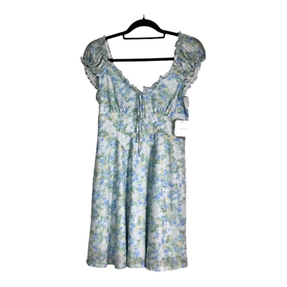 Altar'd State NWT Floral Mini Dress Large Blue Cottagecore Spring Wedding Guest